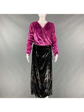 ATTICO Size 6 Pink Black Polyester Velvet Wrap Dress